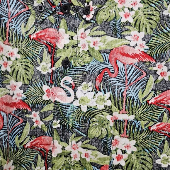 MOLOKAI Surf Hawaiian Shirt Men's Tropical Flamingo Print Button-Down Cotton L - Picture 9 of 10